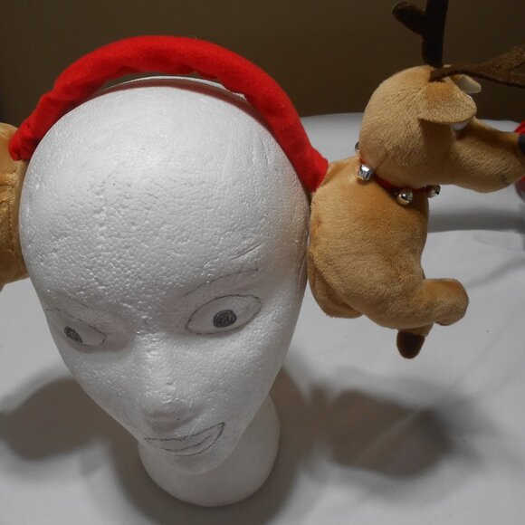 VTG REINDEER HEADBAND EARMUFFS  IN JINGLE BELLS COLLAR UNISEX KIDS VELOUR π¦πΈπ¦ - Picture 2 of 9